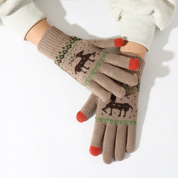 Manusi de Dama, Flippy, Model Ren, Functie Touchscreen (ecran tactil), Material Acril Tricotat, Manseta Elastica, Interior Catifelat, Marime Universala, Kaki [11]