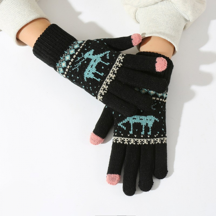 Manusi de Dama, Flippy, Model Ren, Functie Touchscreen (ecran tactil), Material Acril Tricotat, Manseta Elastica, Interior Catifelat, Marime Universala, Negru [9]
