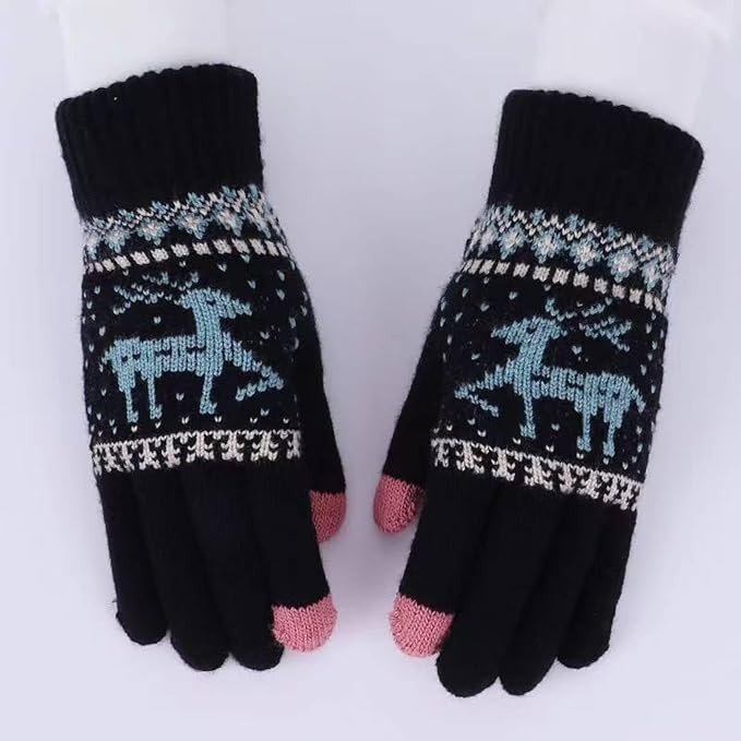 Manusi de Dama, Flippy, Model Ren, Functie Touchscreen (ecran tactil), Material Acril Tricotat, Manseta Elastica, Interior Catifelat, Marime Universala, Negru [5]
