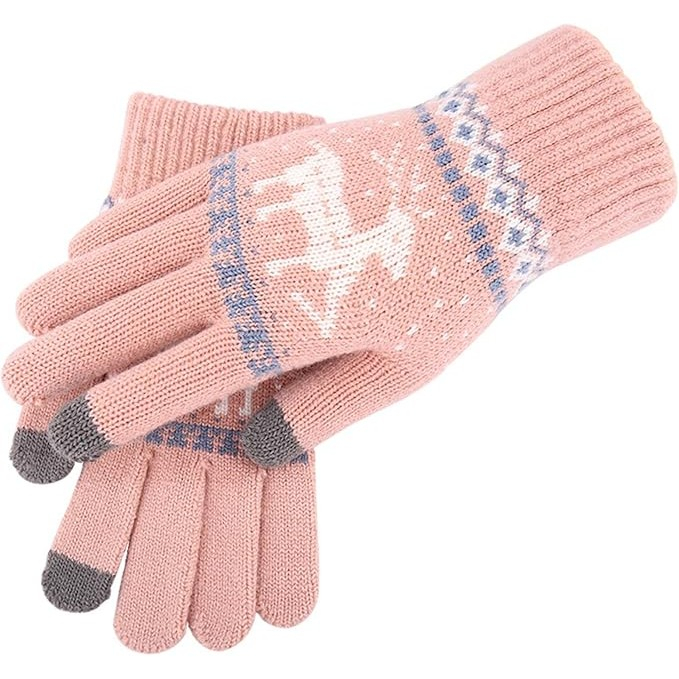 Manusi de Dama, Flippy, Model Ren, Functie Touchscreen (ecran tactil), Material Acril Tricotat, Manseta Elastica, Interior Catifelat, Marime Universala, Roz [1]