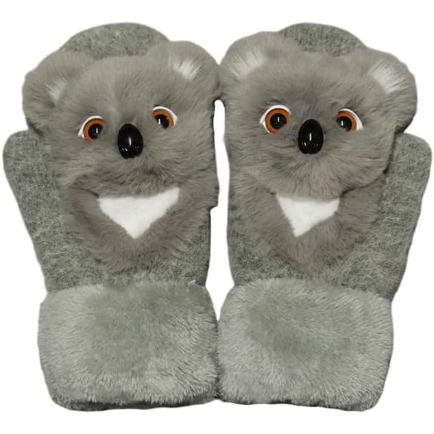 Manusi pentru Copii, Flippy, din Plus cu Umplutura de Bumbac, Protectie Termica, 24 x 20 x 3 cm, Model Koala 3D, Gri [3]
