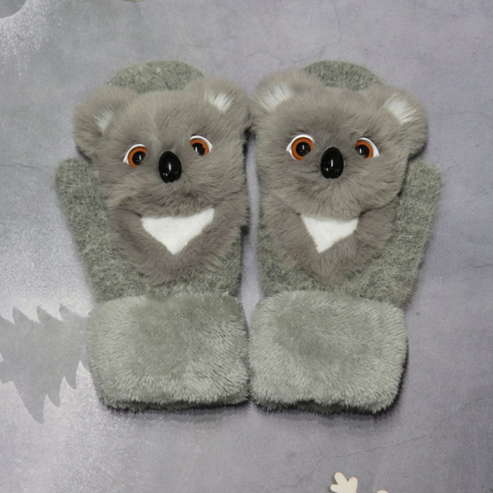 Manusi pentru Copii, Flippy, din Plus cu Umplutura de Bumbac, Protectie Termica, 24 x 20 x 3 cm, Model Koala 3D, Gri [4]