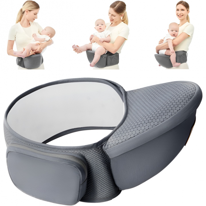 Marsupiu Ergonomic 3in1, Flippy, pentru Bebelusi si Copii, 0-36 Luni, Bretele Reglabile pentru Umar si Sold, Inchidere Catarama, 125x25x14 cm, Gri [6]