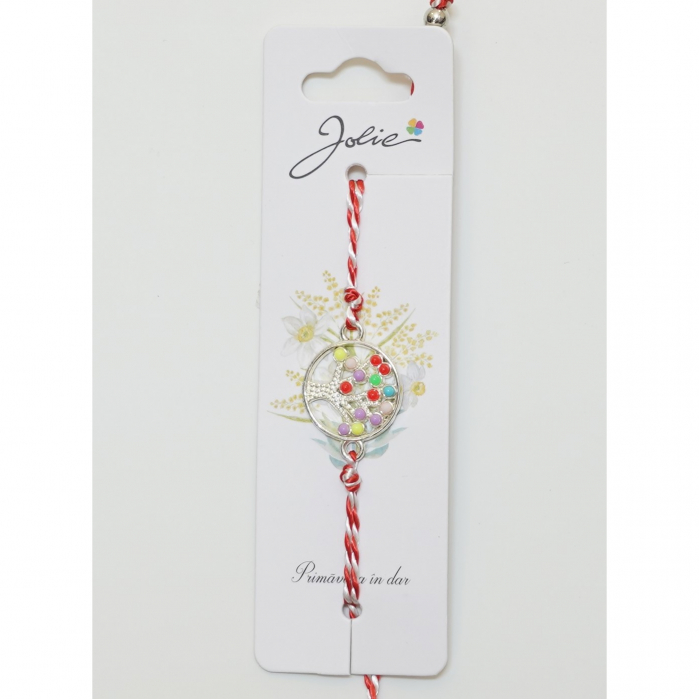 Martisor Bratara Alb-Rosu cu Pandantiv Metalic, Model 1 [1]