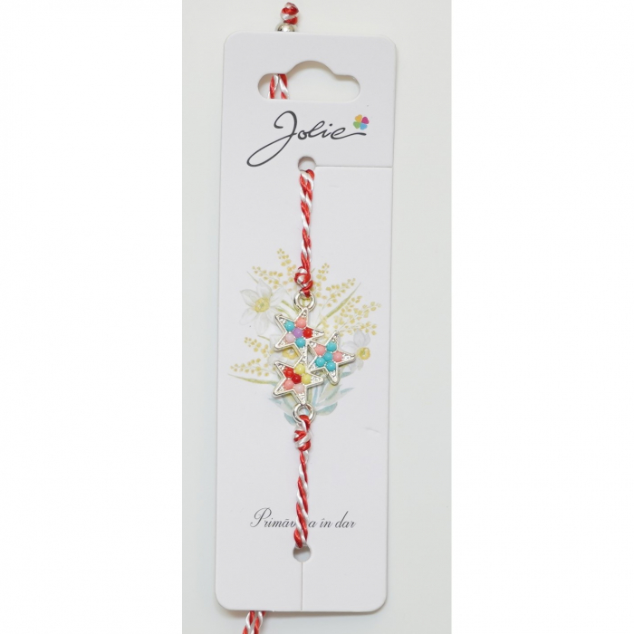 Martisor Bratara Alb-Rosu cu Pandantiv Metalic, Model 4 [1]