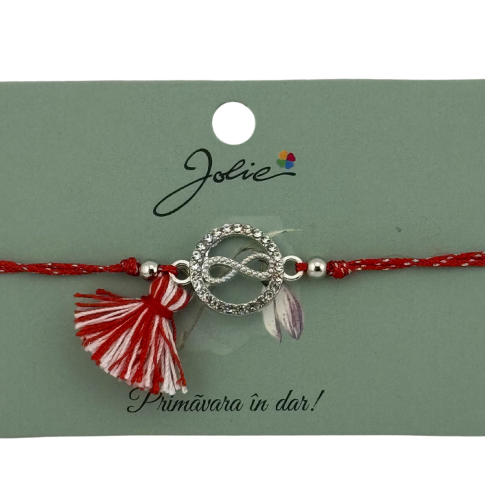 Martisor Bratara Ciucure, Jolie, Snur Rosu Reglabil, cu Pandantiv, Model Cerc Infinit [3]