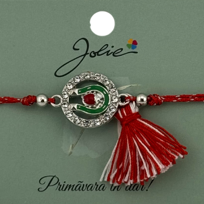 Martisor Bratara Ciucure, Jolie, Snur Rosu Reglabil, cu Pandantiv, Model Cerc Potcoava Buburuza [2]