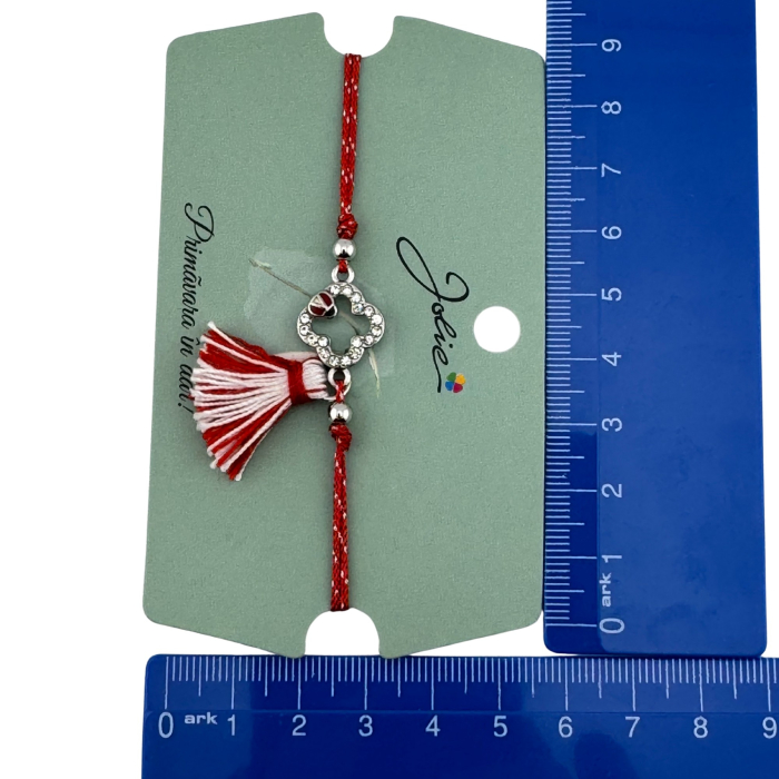 Martisor Bratara Ciucure, Jolie, Snur Rosu Reglabil, cu Pandantiv, Model Floare-Buburuza [4]