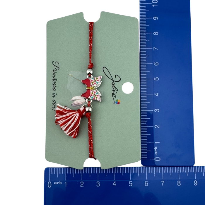 Martisor Bratara Ciucure, Jolie, Snur Rosu Reglabil, cu Pandantiv, Model Fluture [4]