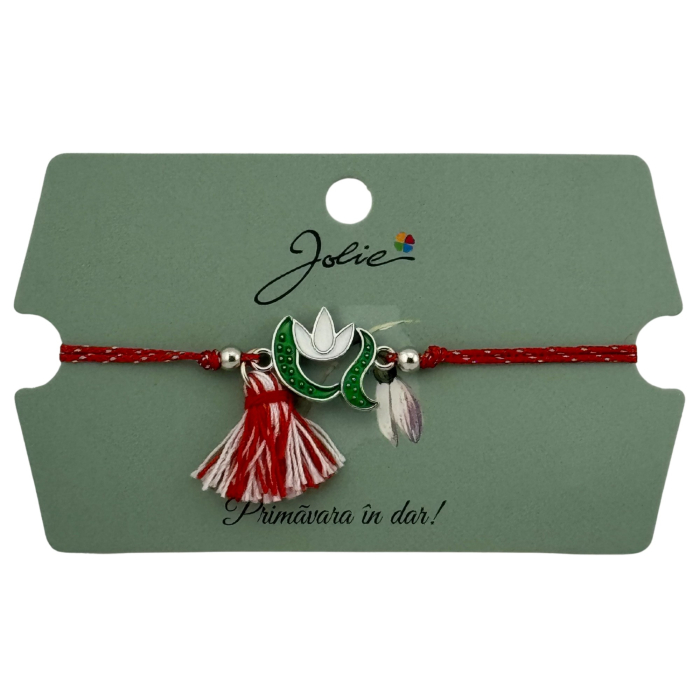 Martisor Bratara Ciucure, Jolie, Snur Rosu Reglabil, cu Pandantiv, Model Ghiocel [3]