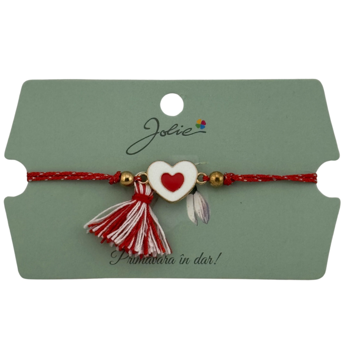 Martisor Bratara Ciucure, Jolie, Snur Rosu Reglabil, cu Pandantiv, Model Inima [3]