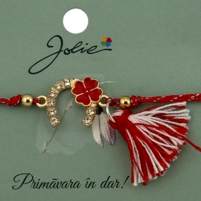 Martisor Bratara Ciucure, Jolie, Snur Rosu Reglabil, cu Pandantiv, Model Potcoava [2]