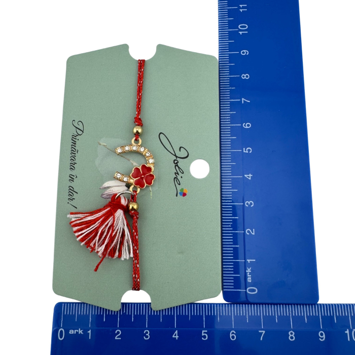 Martisor Bratara Ciucure, Jolie, Snur Rosu Reglabil, cu Pandantiv, Model Potcoava [4]