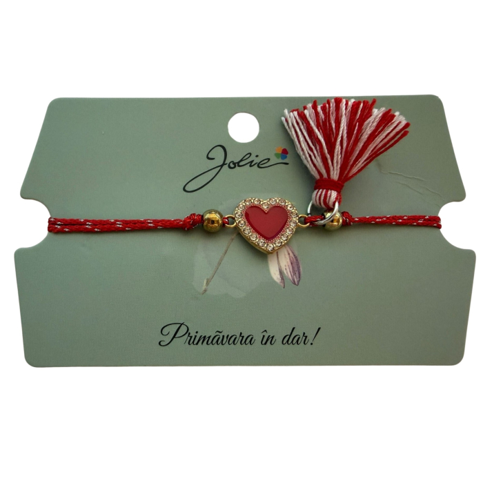 Martisor Bratara Ciucure, Jolie, Snur Rosu Reglabil, Model Inima Rosie [3]