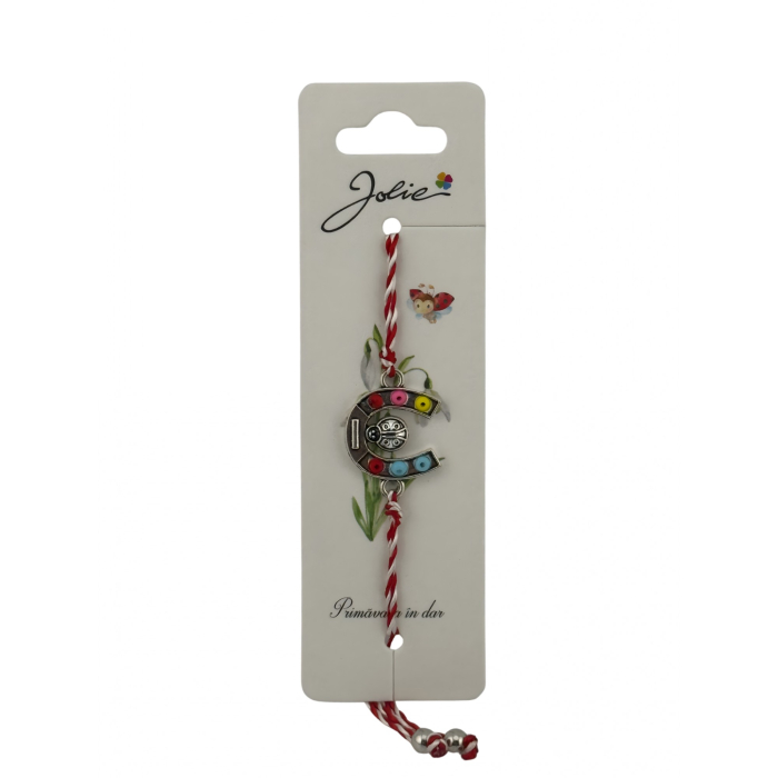 Martisor Bratara cu Snur Alb Rosu Reglabil, Jolie, Model Potcoava Multicolora cu Buburuza, Jolie [2]
