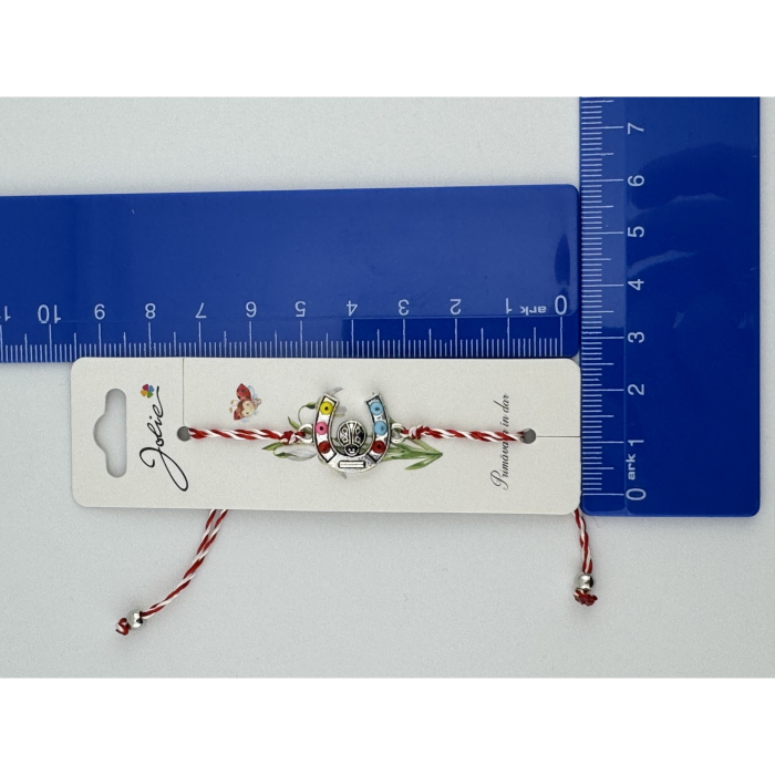 Martisor Bratara cu Snur Alb Rosu Reglabil, Jolie, Model Potcoava Multicolora cu Buburuza, Jolie [4]