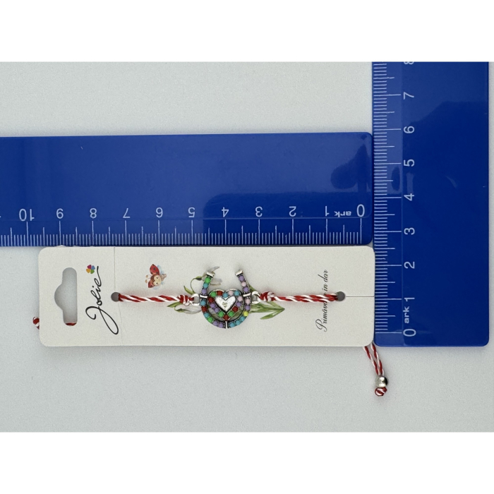 Martisor Bratara cu Snur Alb Rosu Reglabil, Jolie, Model Potcoava Multicolora cu Inimioara, Jolie [4]