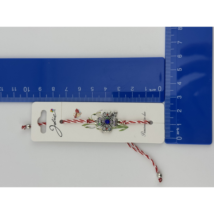 Martisor Bratara cu Snur Alb Rosu Reglabil, Jolie, Model Trifoi cu Patru Foi Multicolor, Jolie [4]