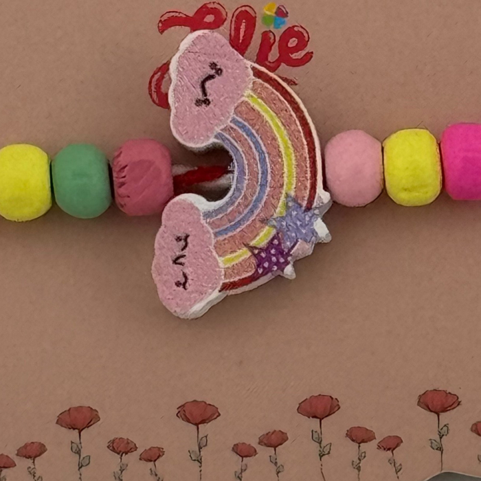 Martisor Bratara Multicolora pentru Copii, Jolie, din Lemn si Textil, Model Curcubeu [2]