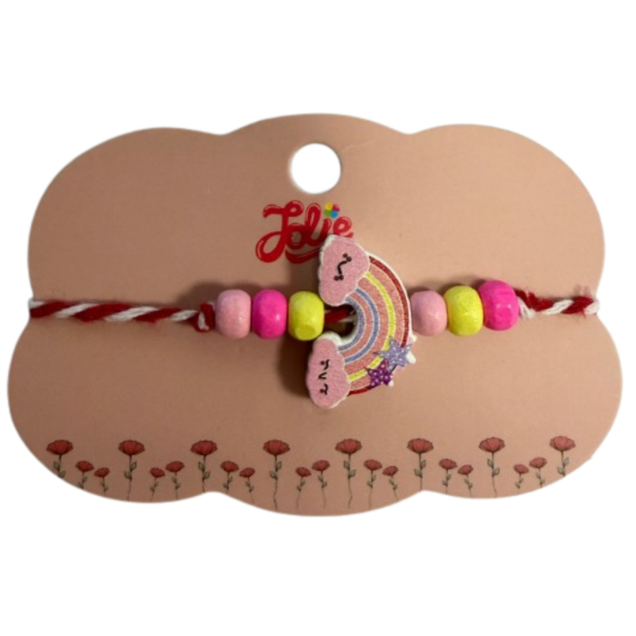 Martisor Bratara Multicolora pentru Copii, Jolie, din Lemn si Textil, Model Curcubeu [3]
