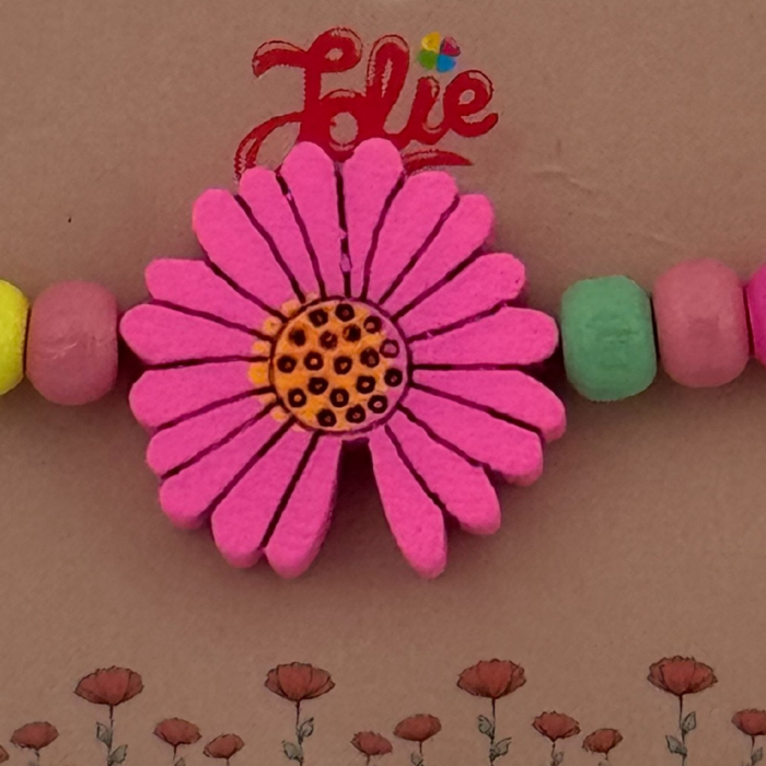 Martisor Bratara Multicolora pentru Copii, Jolie, din Lemn si Textil, Model Floare [2]