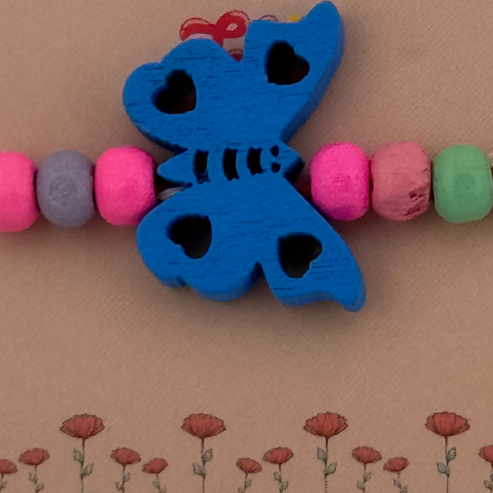 Martisor Bratara Multicolora pentru Copii, Jolie, din Lemn si Textil, Model Fluture [2]