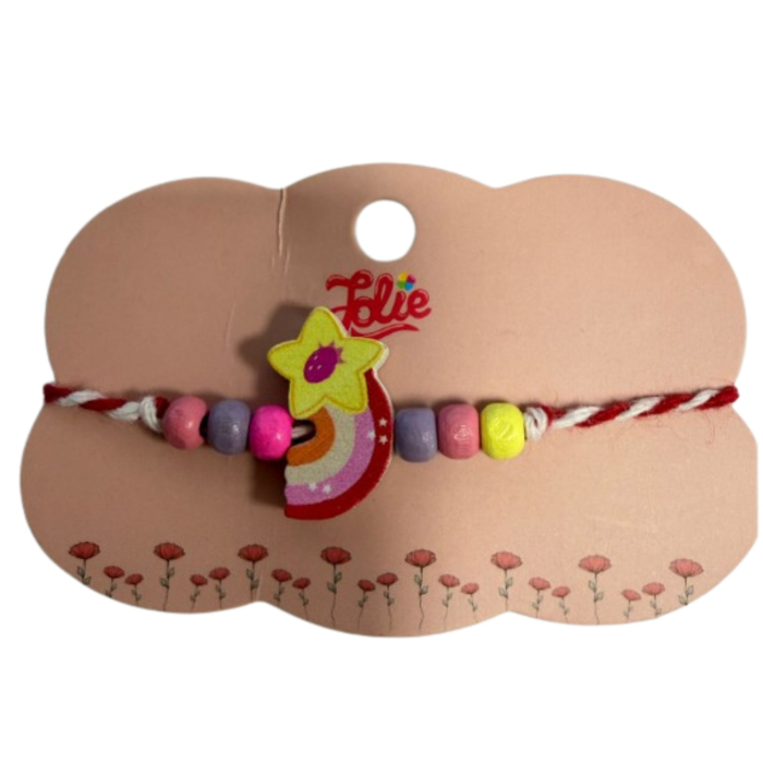 Martisor Bratara Multicolora pentru Copii, Jolie, din Lemn si Textil, Model Steluta Curcubeu [3]
