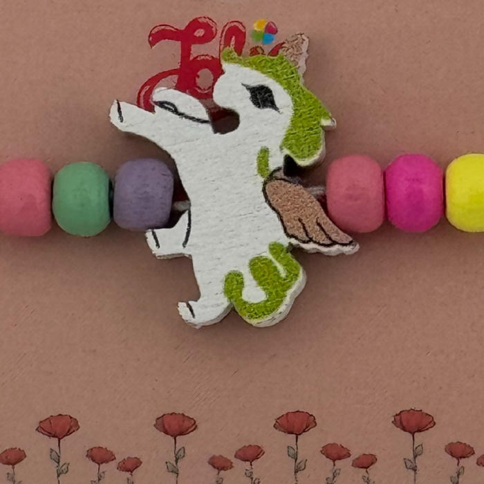 Martisor Bratara Multicolora pentru Copii, Jolie, din Lemn si Textil, Model Unicorn [2]