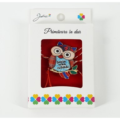 Martisor Brosa Mica in Cutie, Dimensiune Brosa 2.5-3 cm, Material Metal, Model Bufnita &quot;Sotia mea iubita&quot; [1]