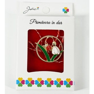 Martisor Brosa Mica in Cutie, Dimensiune Brosa 2.5-3 cm, Material Metal, Model Cerc cu Ghiocel [1]