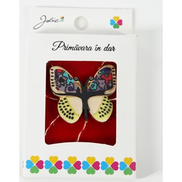 Martisor Brosa Mica in Cutie, Dimensiune Brosa 2.5-3 cm, Material Metal, Model Fluture Colorat [1]