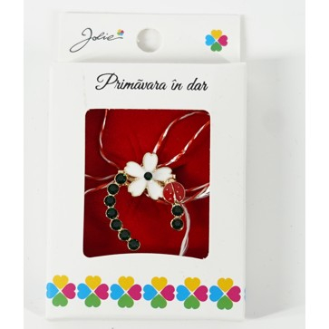 Martisor Brosa Mica in Cutie, Dimensiune Brosa 2.5-3 cm, Material Metal, Model Potcoava cu Floare Alba [1]