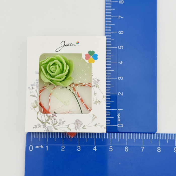 Martisor Motiv Floral, Jolie, Model Trandafir, cu Snur Alb/Rosu, 9 x 5 cm, Verde deschis [3]