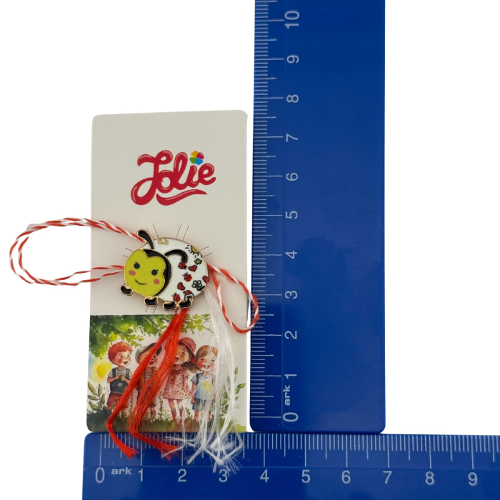 Martisor pentru copii, Jolie, Material Metal, Ambalaj Carton cu Design, Dimensiune Brosa Aproximativ 2x2 cm, Model Buburuza, Multicolor [4]
