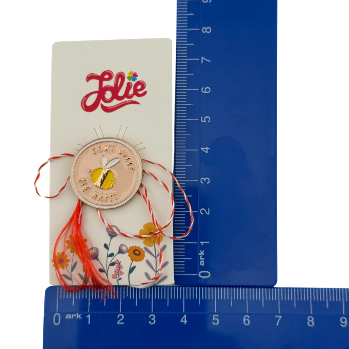 Martisor pentru copii, Jolie, Material Metal, Ambalaj Carton cu Design, Dimensiune Brosa Aproximativ 2x2 cm, Multicolor, cu Mesaj, Model Albinuta [4]