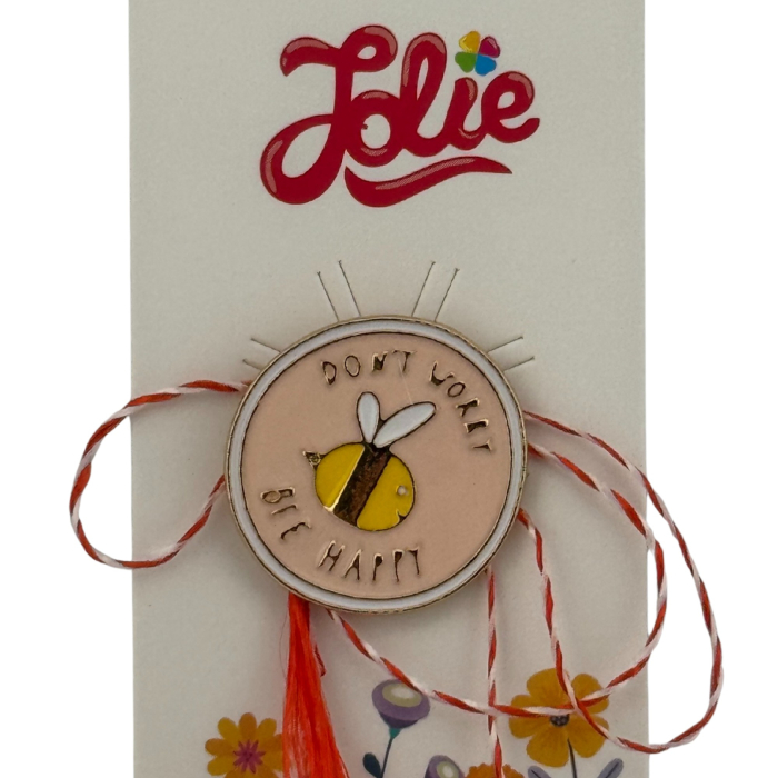 Martisor pentru copii, Jolie, Material Metal, Ambalaj Carton cu Design, Dimensiune Brosa Aproximativ 2x2 cm, Multicolor, cu Mesaj, Model Albinuta [3]