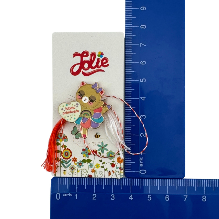 Martisor pentru copii, Jolie, Material Metal, Ambalaj Carton cu Design, Dimensiune Brosa Aproximativ 2x2 cm, Multicolor, cu Mesaj, Model Balerina [4]
