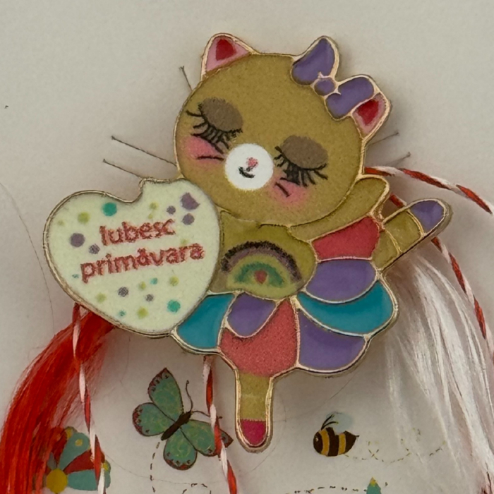 Martisor pentru copii, Jolie, Material Metal, Ambalaj Carton cu Design, Dimensiune Brosa Aproximativ 2x2 cm, Multicolor, cu Mesaj, Model Balerina [2]