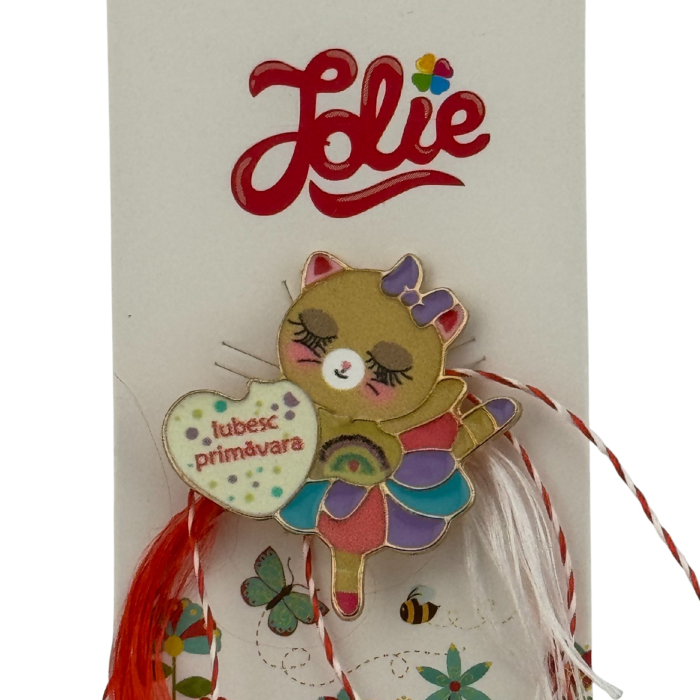 Martisor pentru copii, Jolie, Material Metal, Ambalaj Carton cu Design, Dimensiune Brosa Aproximativ 2x2 cm, Multicolor, cu Mesaj, Model Balerina [3]