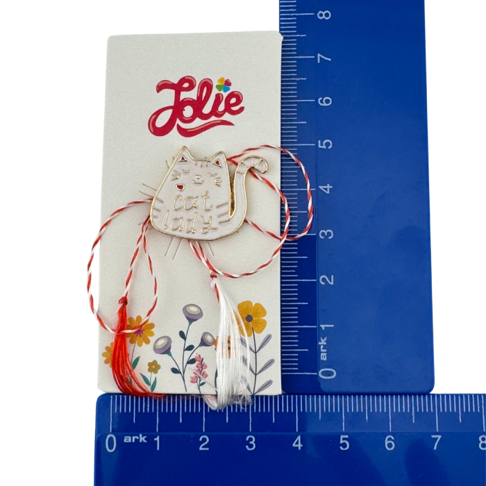 Martisor pentru copii, Jolie, Material Metal, Ambalaj Carton cu Design, Dimensiune Brosa Aproximativ 2x2 cm, Multicolor, cu Mesaj, Model Pisica [4]