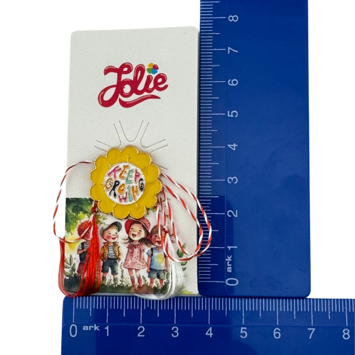 Martisor pentru copii, Jolie, Material Metal, Ambalaj Carton cu Design, Dimensiune Brosa Aproximativ 2x2 cm, Multicolor, cu Mesaj, Model Soare [4]