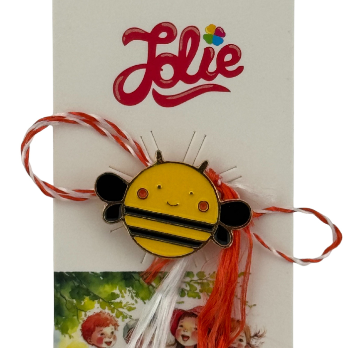 Martisor pentru copii, Jolie, Material Metal, Ambalaj Carton cu Design, Dimensiune Brosa Aproximativ 2x2 cm, Multicolor, Model Albinuta [3]