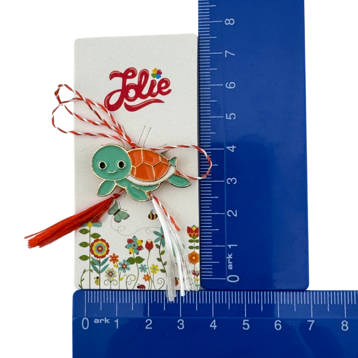 Martisor pentru copii, Jolie, Material Metal, Ambalaj Carton cu Design, Dimensiune Brosa Aproximativ 2x2 cm, Multicolor, Model Broasca Testoasa [4]