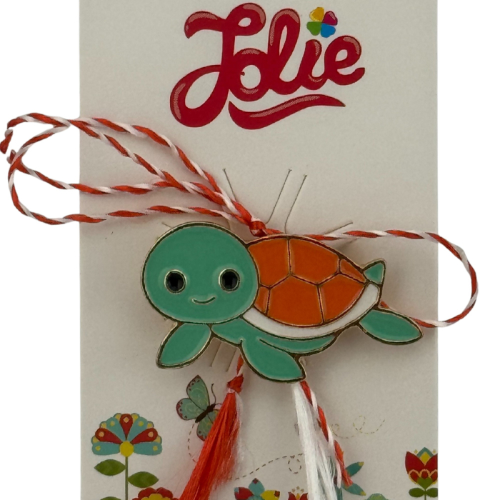 Martisor pentru copii, Jolie, Material Metal, Ambalaj Carton cu Design, Dimensiune Brosa Aproximativ 2x2 cm, Multicolor, Model Broasca Testoasa [3]
