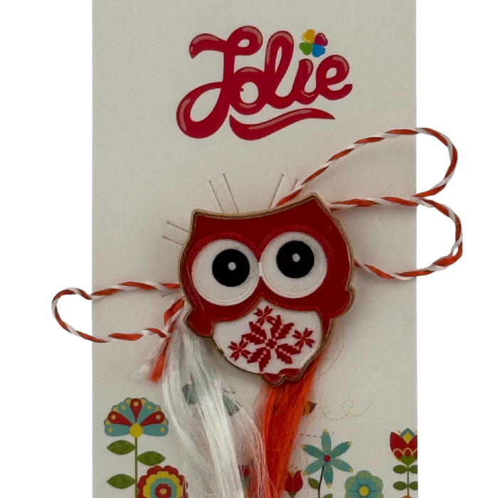 Martisor pentru copii, Jolie, Material Metal, Ambalaj Carton cu Design, Dimensiune Brosa Aproximativ 2x2 cm, Multicolor, Model Bufnita [3]
