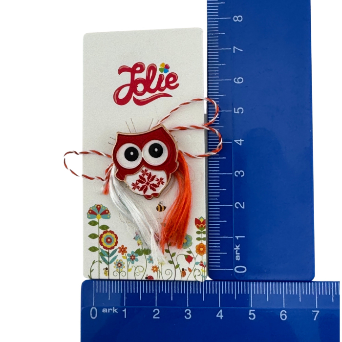 Martisor pentru copii, Jolie, Material Metal, Ambalaj Carton cu Design, Dimensiune Brosa Aproximativ 2x2 cm, Multicolor, Model Bufnita [4]