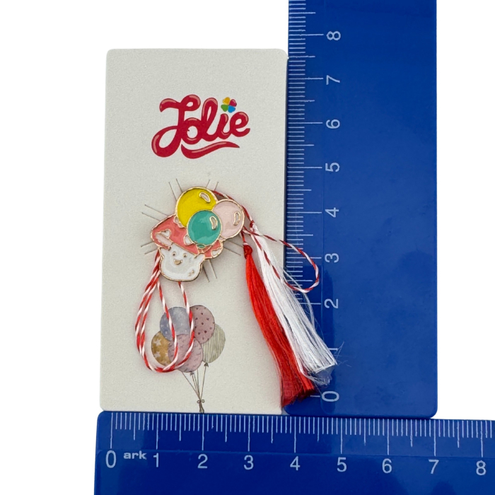 Martisor pentru copii, Jolie, Material Metal, Ambalaj Carton cu Design, Dimensiune Brosa Aproximativ 2x2 cm, Multicolor, Model Ciuperca si Baloane [4]