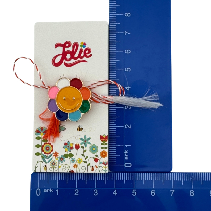 Martisor pentru copii, Jolie, Material Metal, Ambalaj Carton cu Design, Dimensiune Brosa Aproximativ 2x2 cm, Multicolor, Model Floare [4]