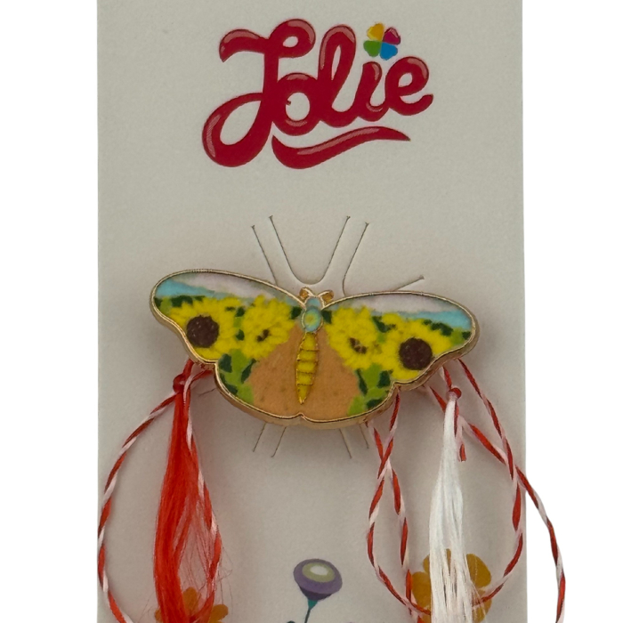 Martisor pentru copii, Jolie, Material Metal, Ambalaj Carton cu Design, Dimensiune Brosa Aproximativ 2x2 cm, Multicolor, Model Fluturas [3]