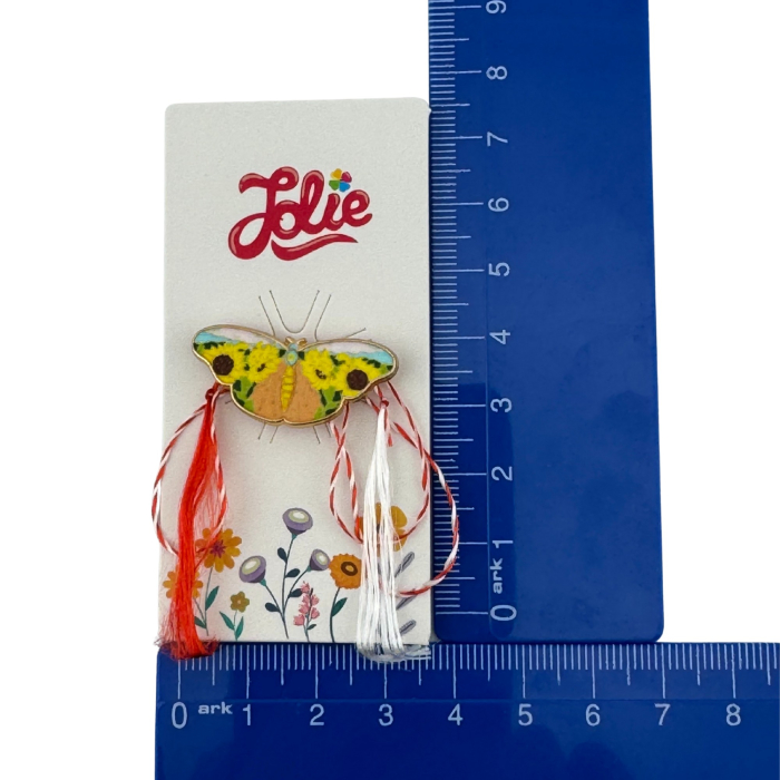 Martisor pentru copii, Jolie, Material Metal, Ambalaj Carton cu Design, Dimensiune Brosa Aproximativ 2x2 cm, Multicolor, Model Fluturas [4]